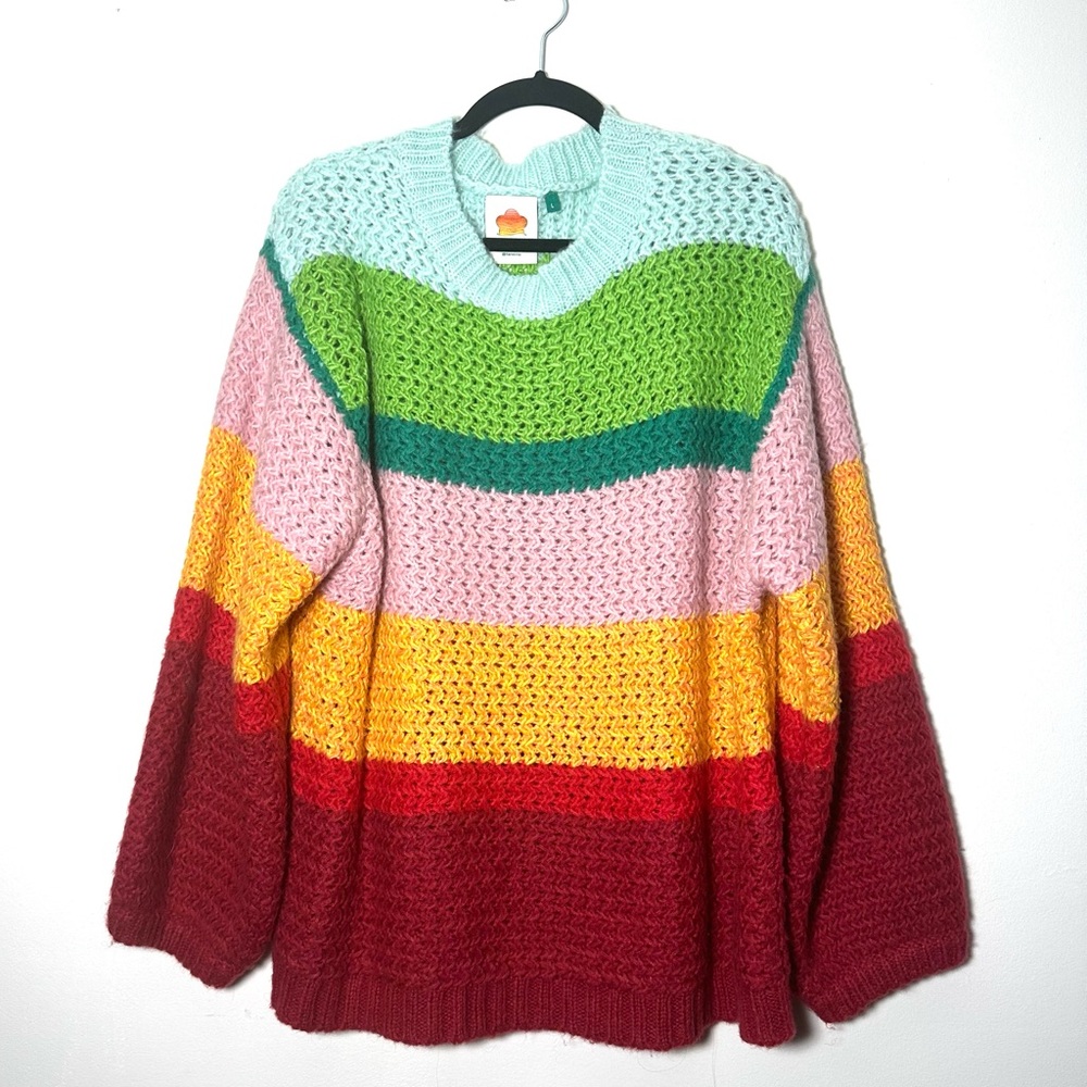 FARM Rio Oversize Multicolor Striped Knit Sweater with big sleeves